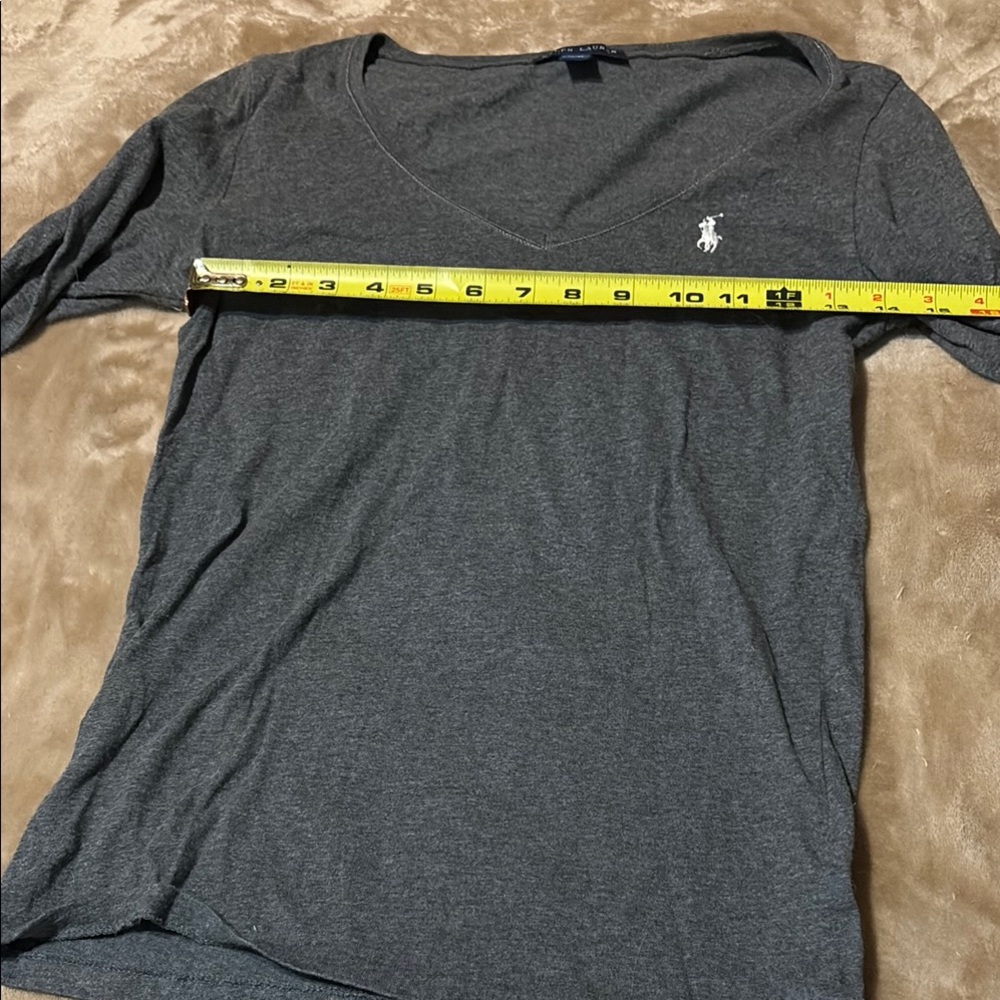 Ralph Lauren Gray Long Sleeve V-Neck Shirt - Picture 2 of 5